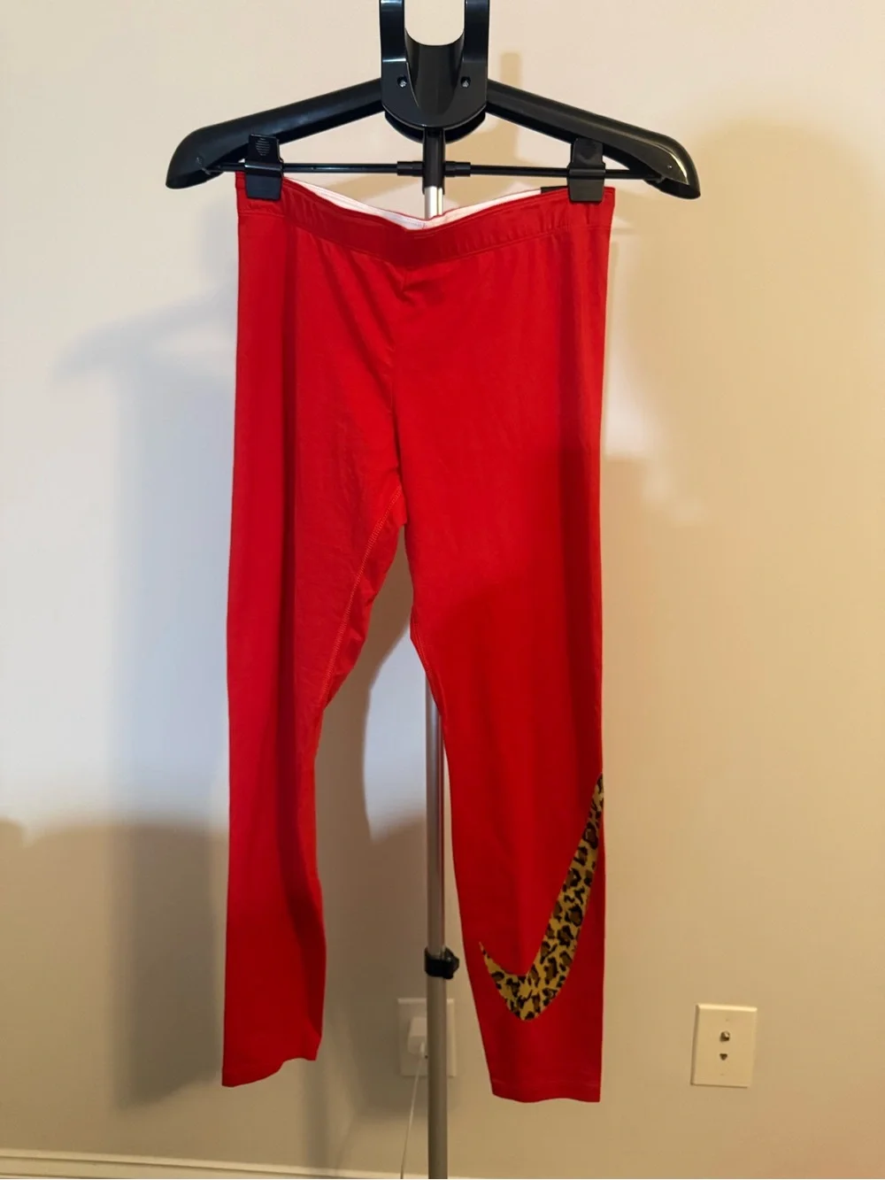 Womens Nike Red Leggings with Leopard Swoosh NWT